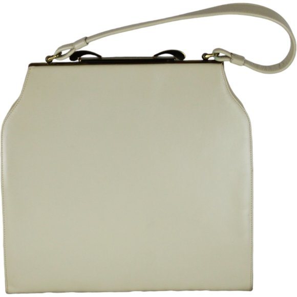 Vintage Corat Top Handle Purse Hand Bag Cream/Ivory Metal Frame Clasp PU75 - Picture 4 of 16
